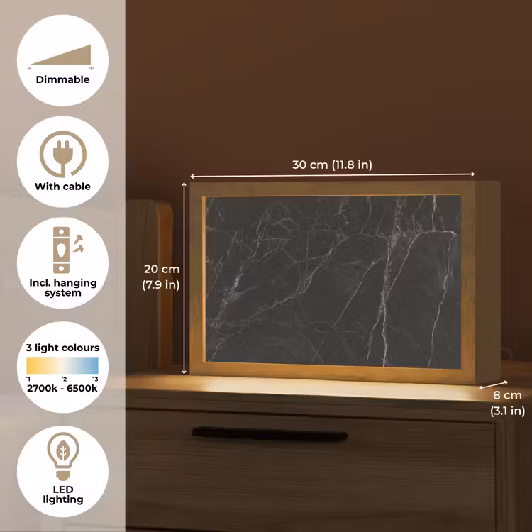 Marmer - Zwart Light Box met kabel (Tafellamp) klein -USP_EN