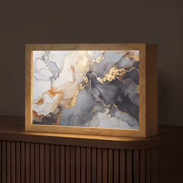 Marmer - Zwart - Goud - Wit Light Box met kabel (Tafellamp) klein -z3d_website