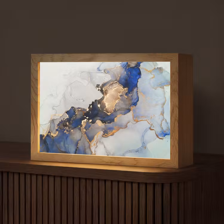 Marmer - Blauw - Goud Light Box met kabel (Tafellamp) klein -z3d_website