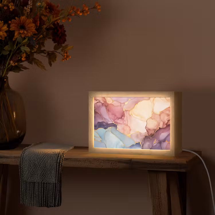 Marmer - Kleurrijk Light Box met kabel (Tafellamp) klein -sfeer4