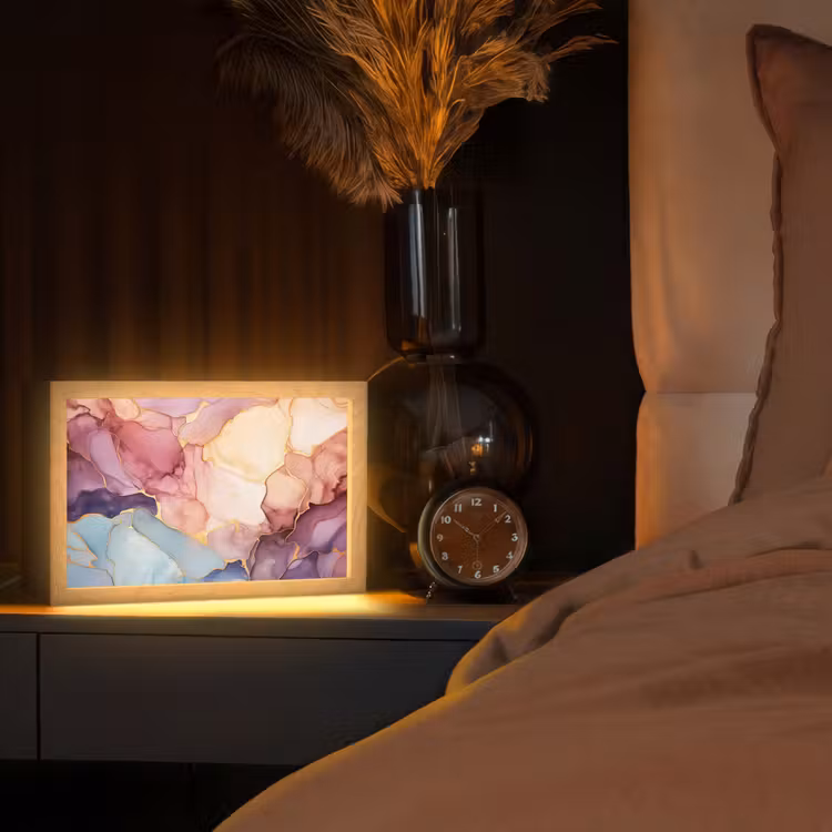 Marmer - Kleurrijk Light Box met kabel (Tafellamp) klein -sfeer1
