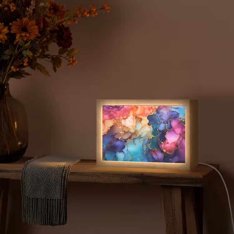 Marmer - Kleurrijk - Kleuren - Abstract Light Box met kabel (Tafellamp) klein -sfeer4