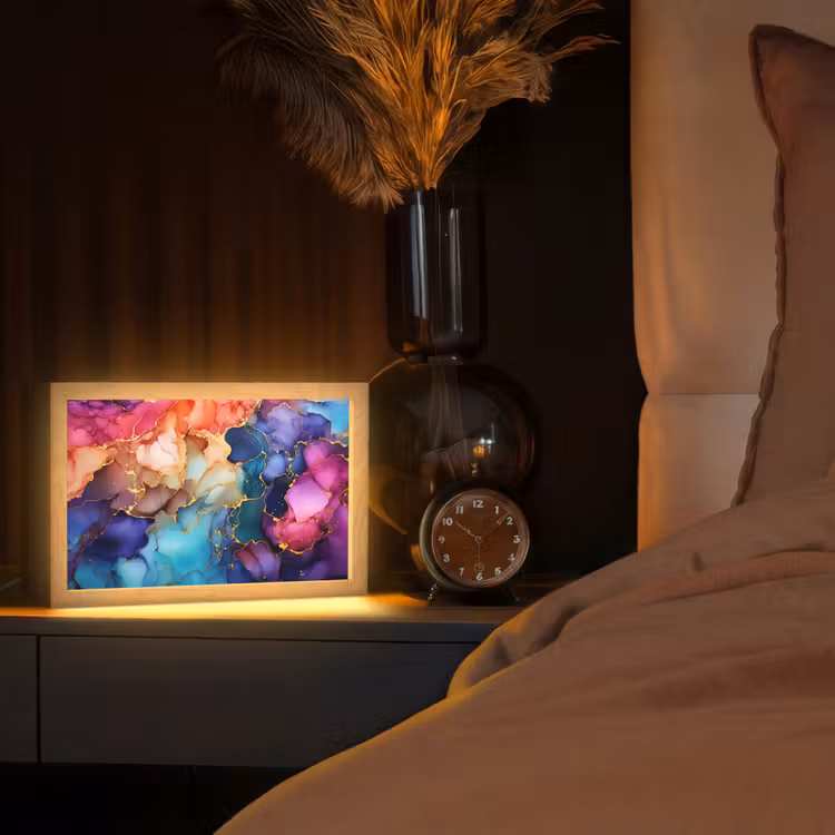 Marmer - Kleurrijk - Kleuren - Abstract Light Box met kabel (Tafellamp) klein -sfeer1