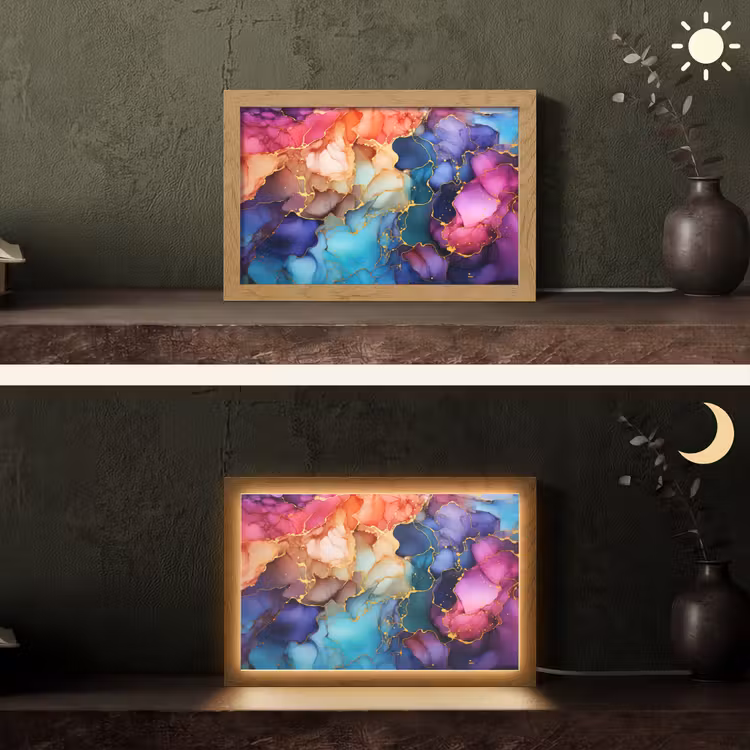 Marmer - Kleurrijk - Kleuren - Abstract Light Box met kabel (Tafellamp) klein -sfeer3