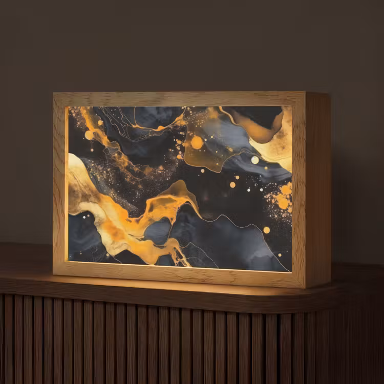 Marmer - Goud - Zwart - Abstract - Modern Light Box met kabel (Tafellamp) klein -z3d_website