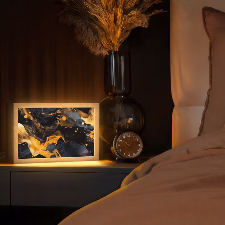 Marmer - Goud - Zwart - Abstract - Modern Light Box met kabel (Tafellamp) klein -sfeer1