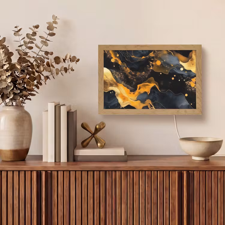 Marmer - Goud - Zwart - Abstract - Modern Light Box met kabel (Tafellamp) klein -sfeer2