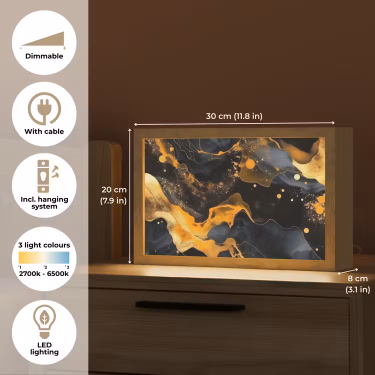 Marmer - Goud - Zwart - Abstract - Modern Light Box met kabel (Tafellamp) klein -USP_EN