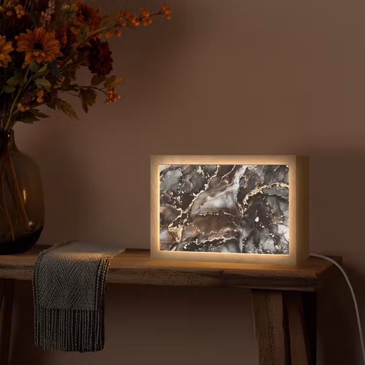 Marmer - Goud - Glitter - Luxe Light Box met kabel (Tafellamp) klein -sfeer4