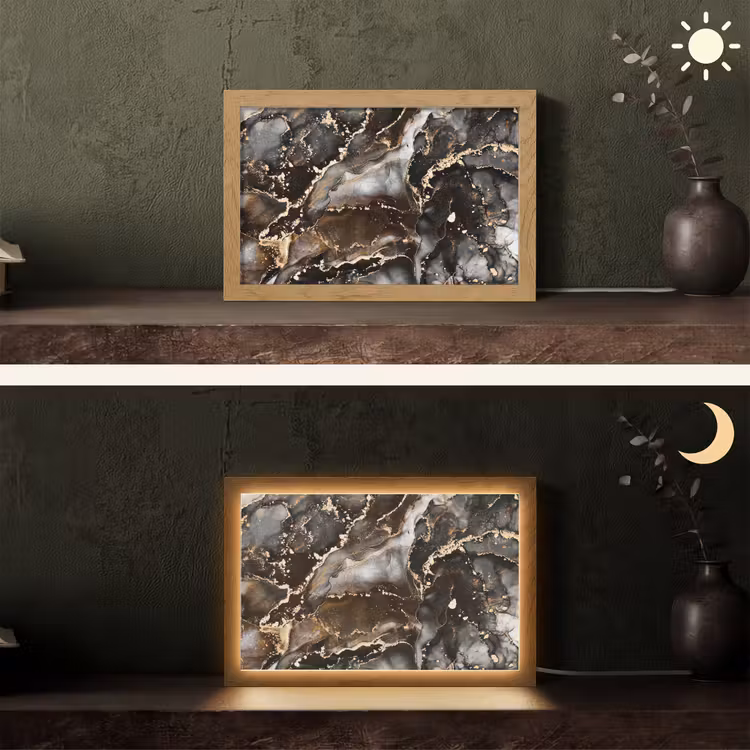 Marmer - Goud - Glitter - Luxe Light Box met kabel (Tafellamp) klein -sfeer3