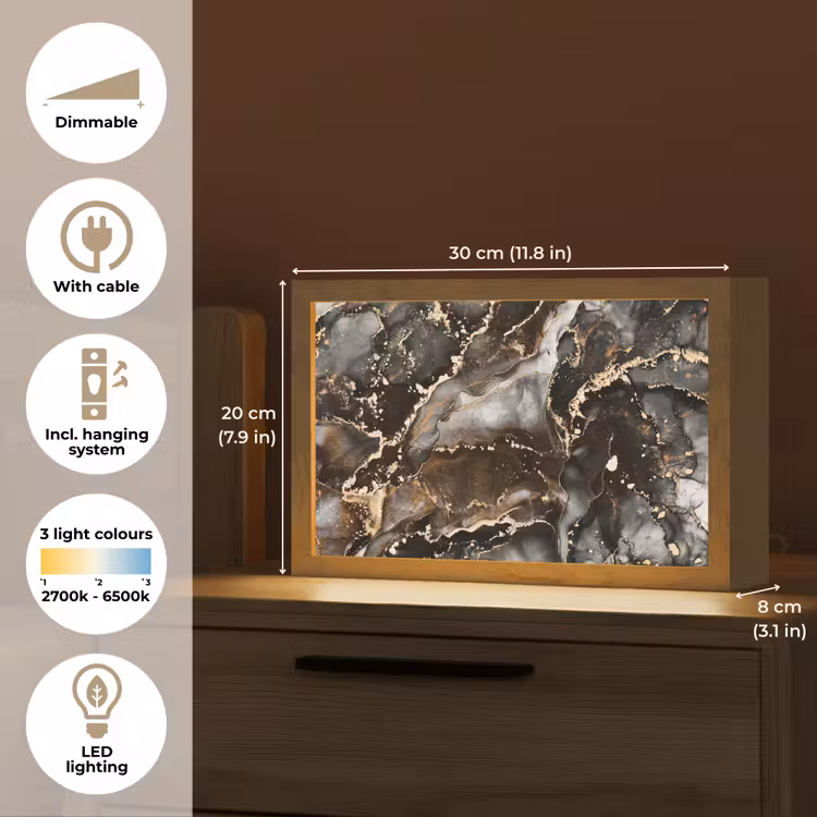 Marmer - Goud - Glitter - Luxe Light Box met kabel (Tafellamp) klein -USP_EN