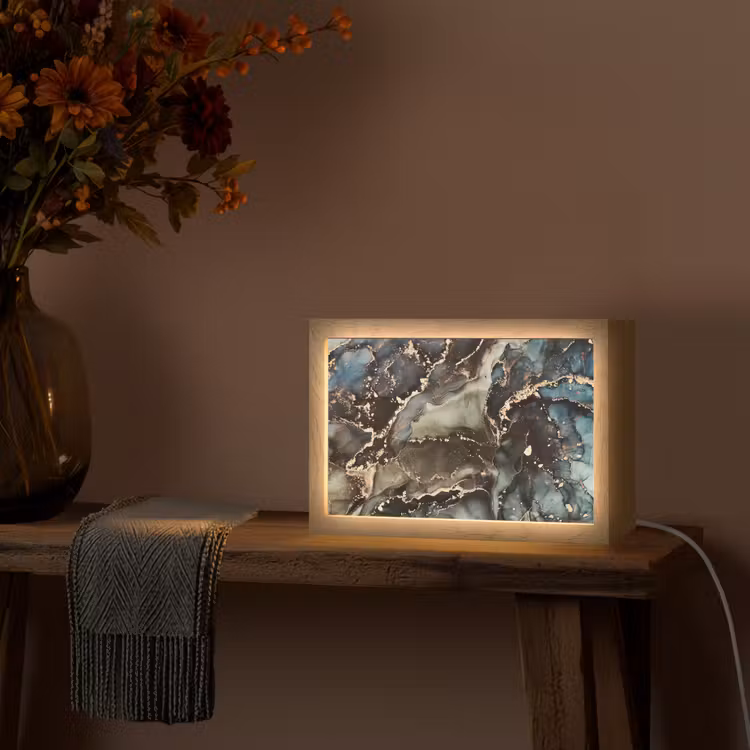 Marmer - Goud - Groen Light Box met kabel (Tafellamp) klein -sfeer4