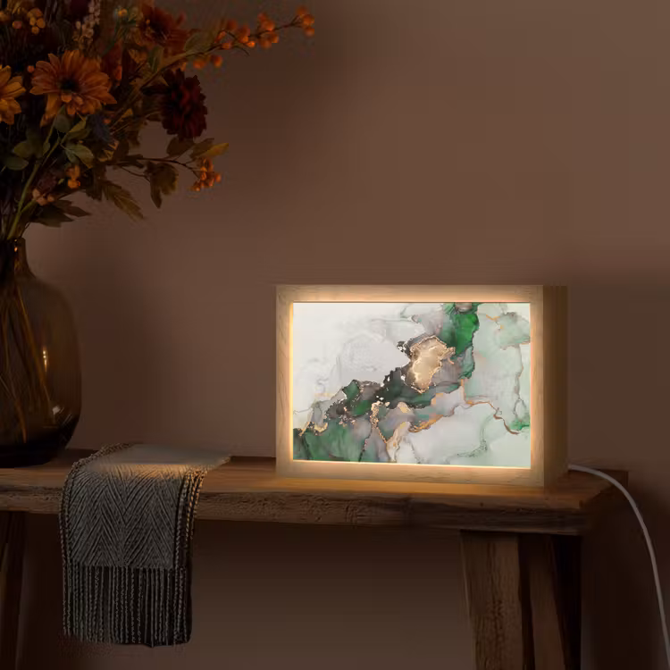 Marmer - Goud - Groen - Luxe Light Box met kabel (Tafellamp) klein -sfeer4