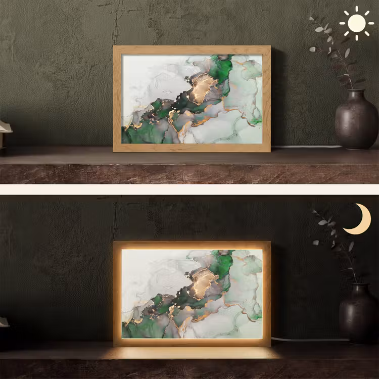 Marmer - Goud - Groen - Luxe Light Box met kabel (Tafellamp) klein -sfeer3