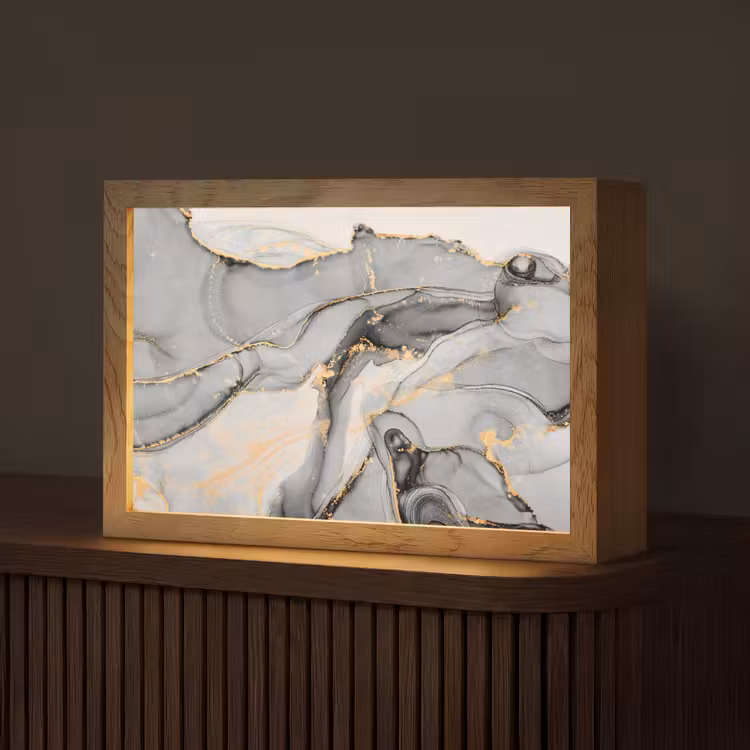 Marmer - Goud - Grijs Light Box met kabel (Tafellamp) klein -z3d_website
