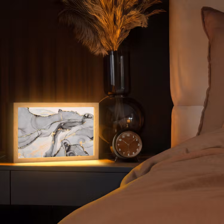 Marmer - Goud - Grijs Light Box met kabel (Tafellamp) klein -sfeer1