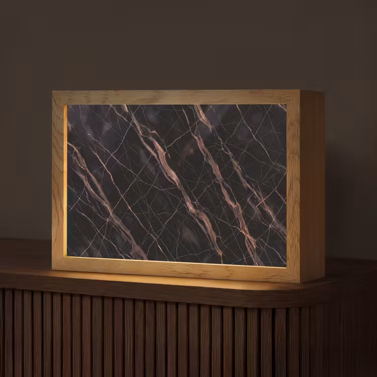 Marmer - Goud - Patroon - Luxe - Zwart Light Box met kabel (Tafellamp) klein -z3d_website