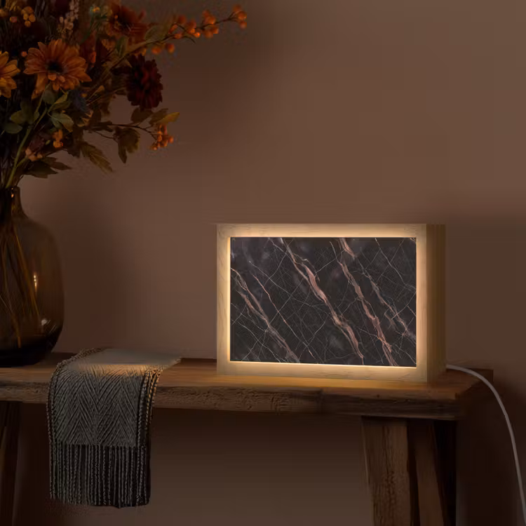 Marmer - Goud - Patroon - Luxe - Zwart Light Box met kabel (Tafellamp) klein -sfeer4
