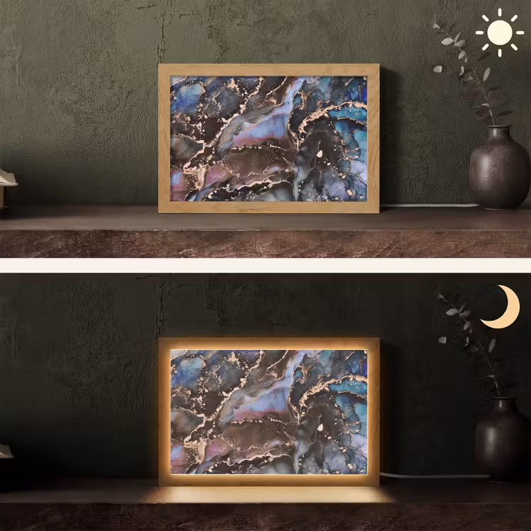Marmer - Goud - Rosé Light Box met kabel (Tafellamp) klein -sfeer3