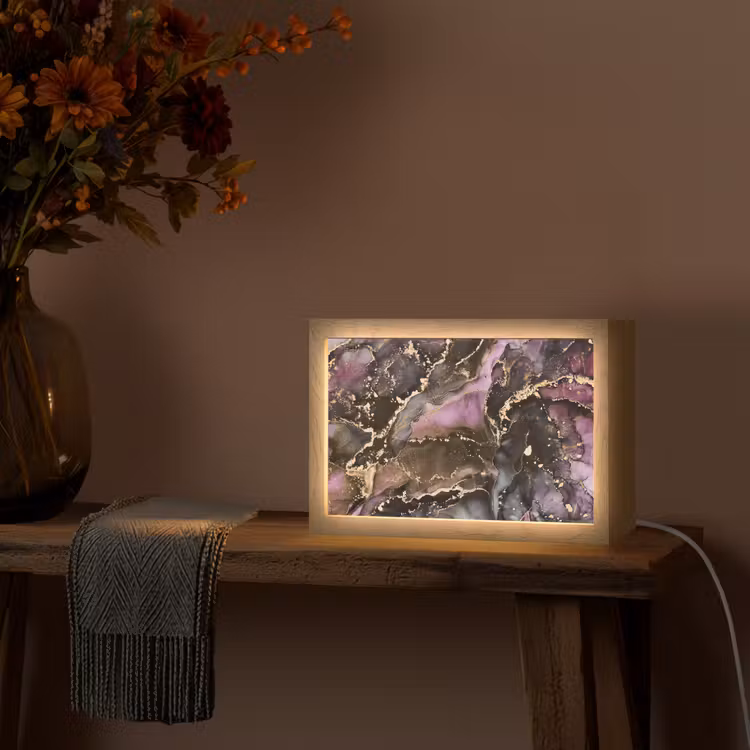 Marmer - Gold - Steen - Abstract Light Box met kabel (Tafellamp) klein -sfeer4