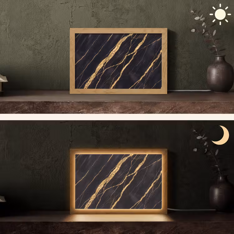 Marmer - Goud - Textuur - Abstract - Zwart Light Box met kabel (Tafellamp) klein -sfeer3