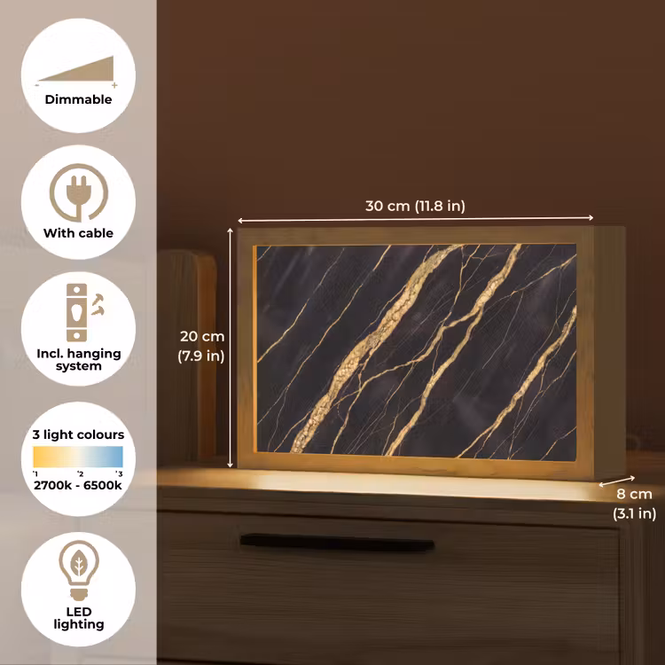 Marmer - Goud - Textuur - Abstract - Zwart Light Box met kabel (Tafellamp) klein -USP_EN
