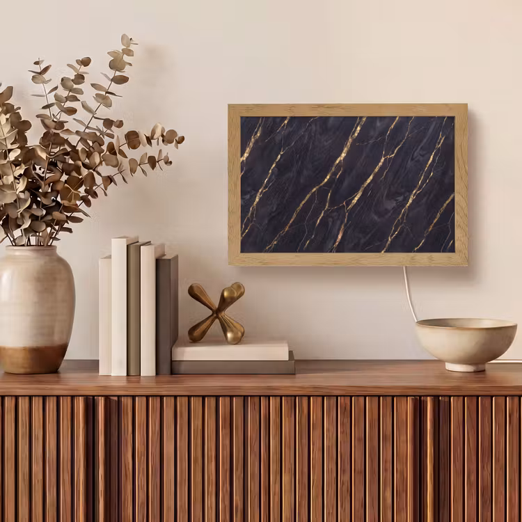 Marmer - Gouden aders - Abstract - Zwart Light Box met kabel (Tafellamp) klein -sfeer2
