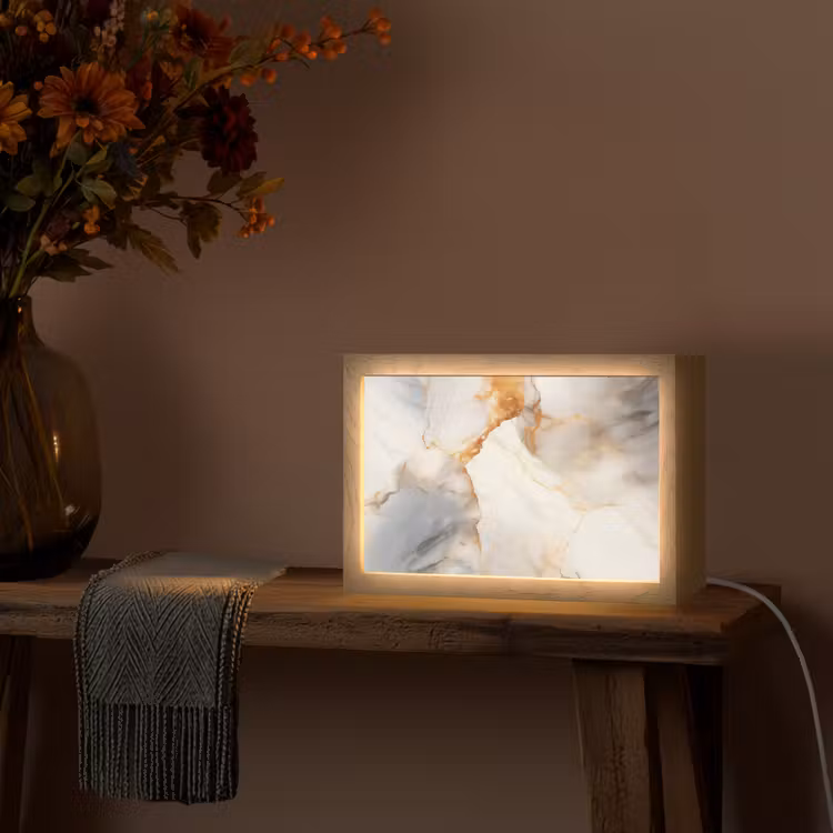 Marmer - Grijs - Goud Light Box met kabel (Tafellamp) klein -sfeer4