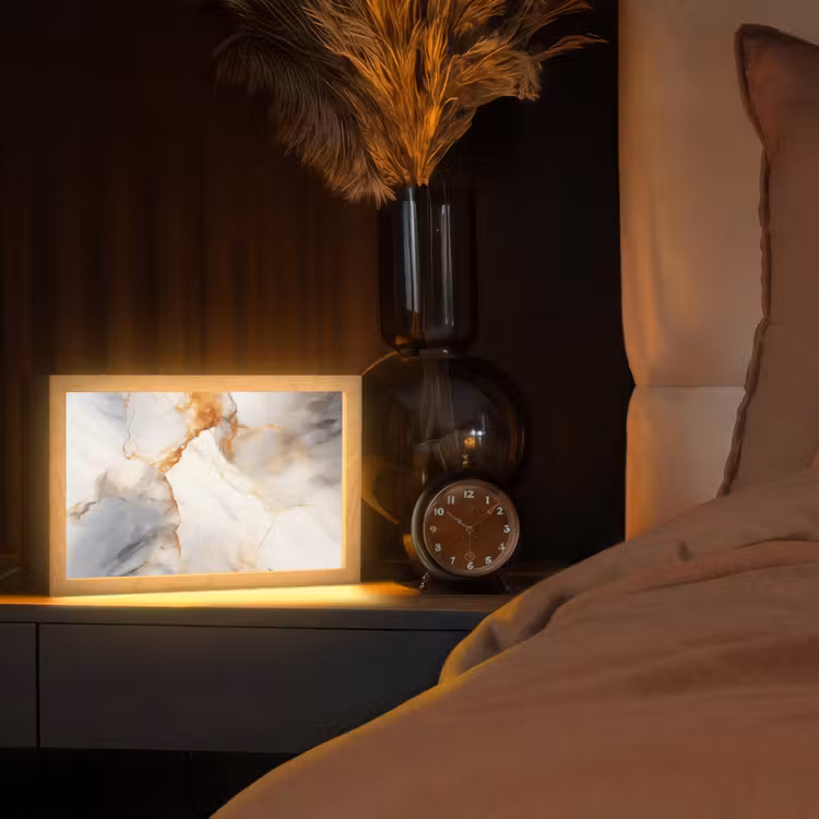 Marmer - Grijs - Goud Light Box met kabel (Tafellamp) klein -sfeer1