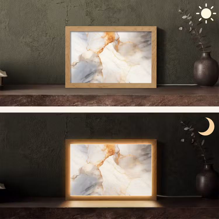 Marmer - Grijs - Goud Light Box met kabel (Tafellamp) klein -sfeer3