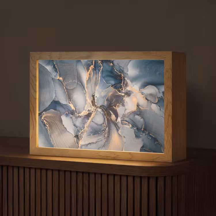 Marmer - Grijs - Blauw - Luxe - Goud Light Box met kabel (Tafellamp) klein -z3d_website