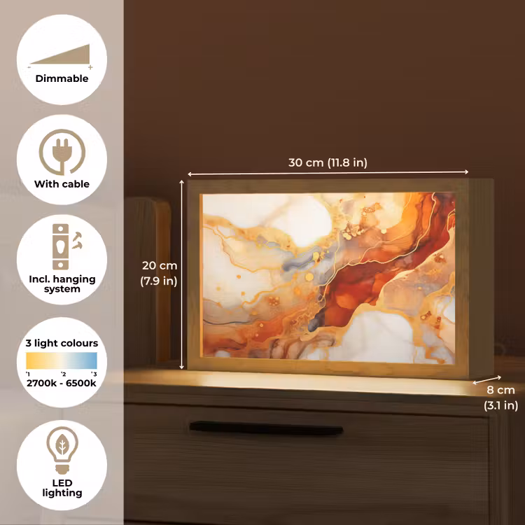 Marmer - Oranje - Goud - Modern - Abstract Light Box met kabel (Tafellamp) klein -USP_EN