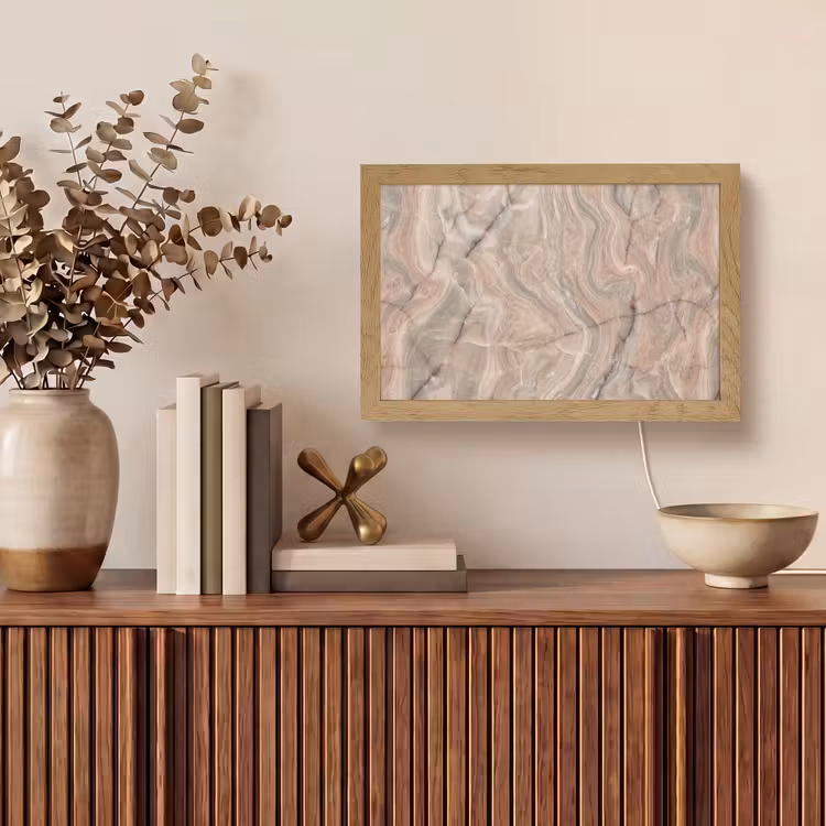 Marmer - Patroon - Abstract - Beige - Groen Light Box met kabel (Tafellamp) klein -sfeer2