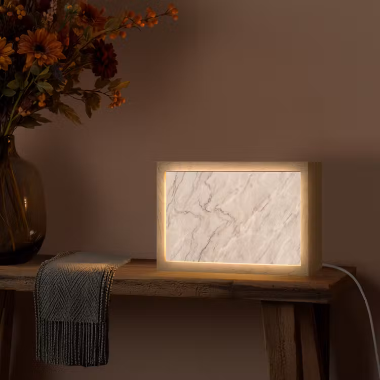 Marmer - Patroon - Abstract - Modern - Beige Light Box met kabel (Tafellamp) klein -sfeer4
