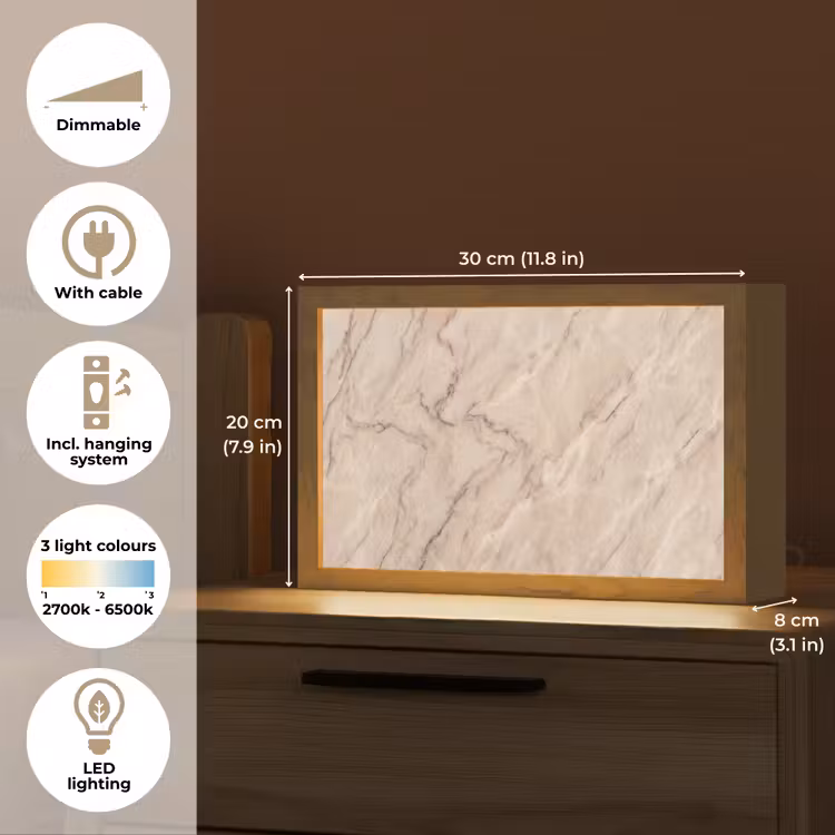 Marmer - Patroon - Abstract - Modern - Beige Light Box met kabel (Tafellamp) klein -USP_EN