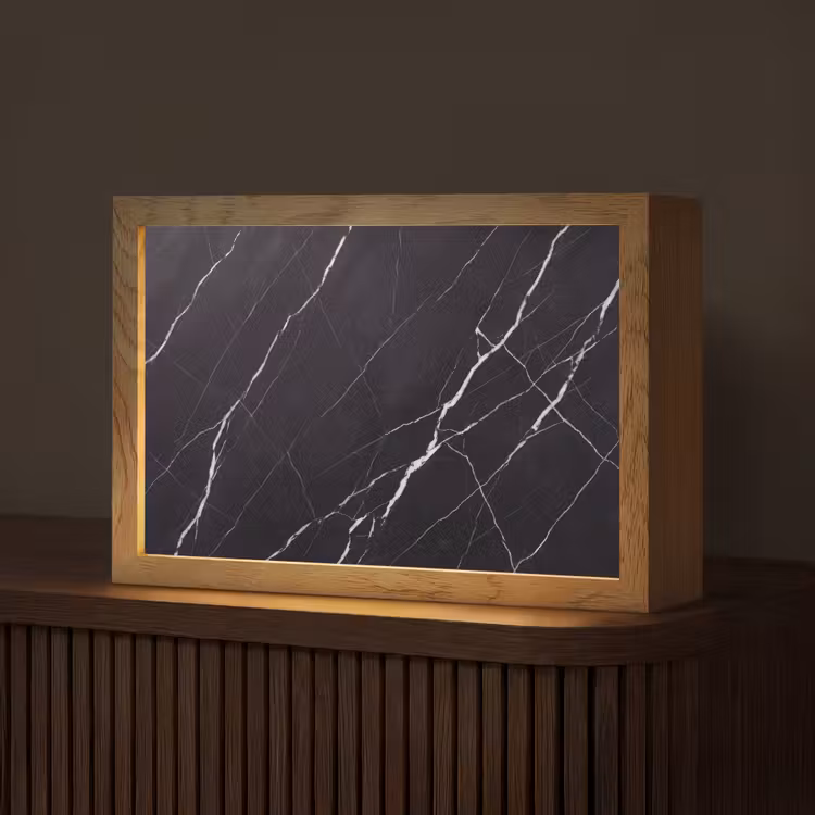 Marmer - Patroon - Abstract - Modern - Zwart Light Box met kabel (Tafellamp) klein -z3d_website