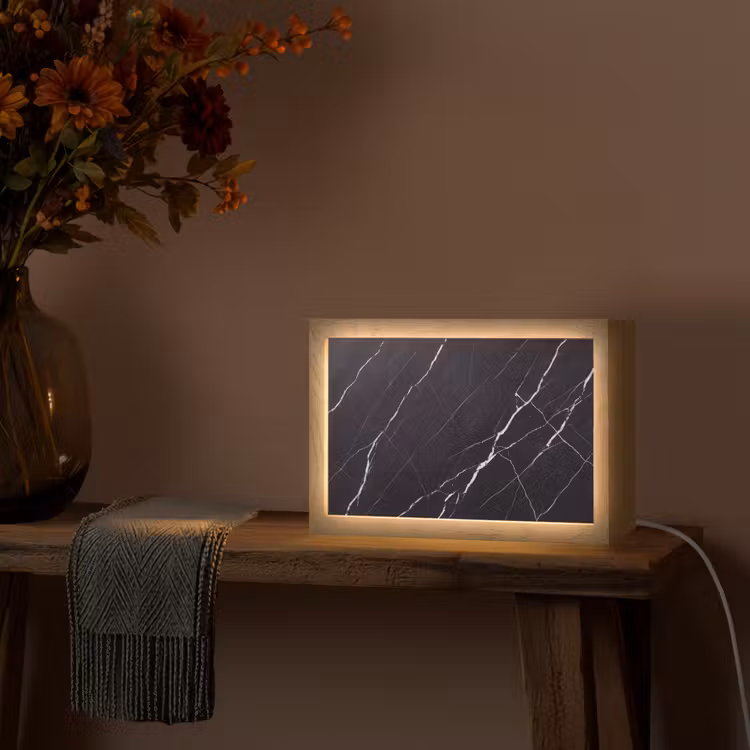 Marmer - Patroon - Abstract - Modern - Zwart Light Box met kabel (Tafellamp) klein -sfeer4