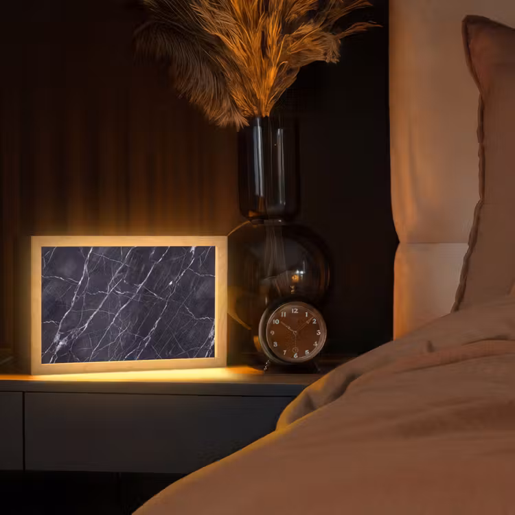 Marmer - Patroon - Modern - Zwart - Wit Light Box met kabel (Tafellamp) klein -sfeer1