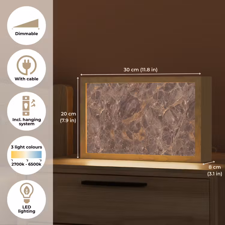 Marmer - Patroon - Natuur - Bruin - Goud Light Box met kabel (Tafellamp) klein -USP_EN