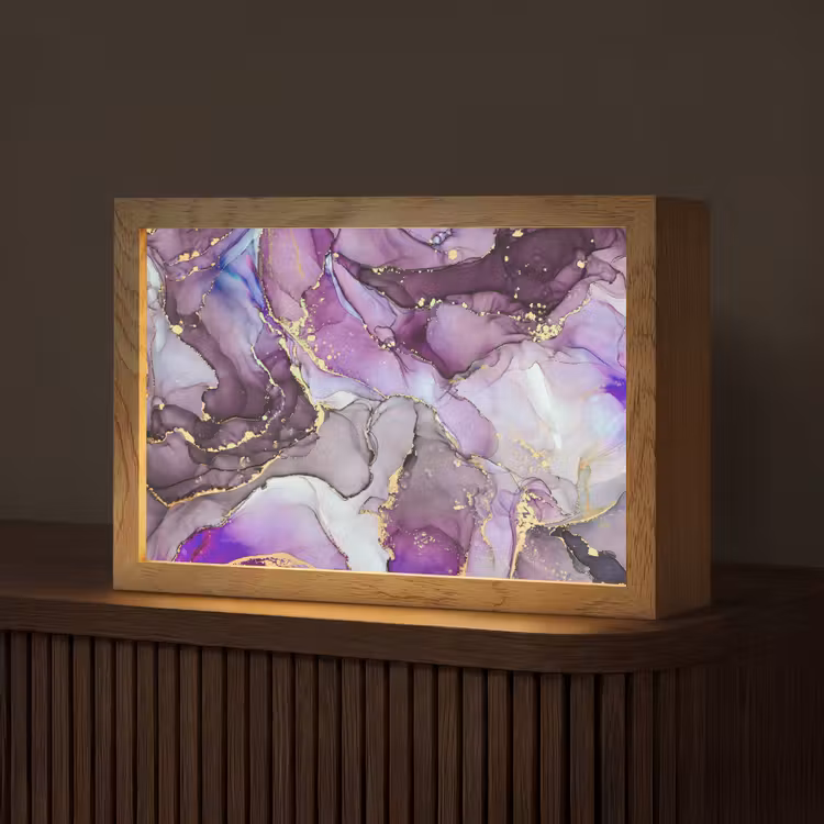 Marmer - Roze - Paars - Gold Light Box met kabel (Tafellamp) klein -z3d_website