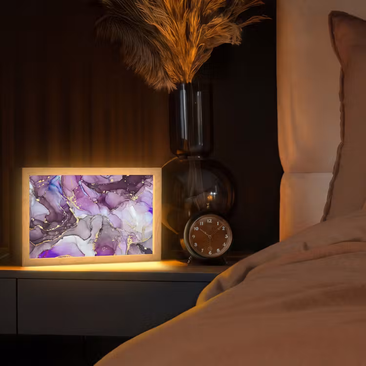Marmer - Roze - Paars - Gold Light Box met kabel (Tafellamp) klein -sfeer1