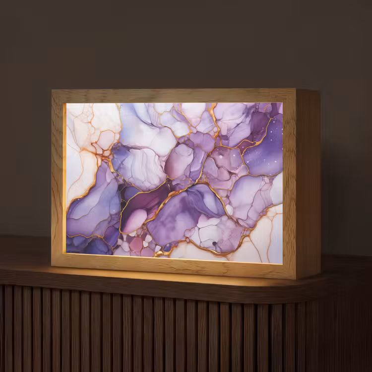 Marmer - Paars - Lila - Goud Light Box met kabel (Tafellamp) klein -z3d_website