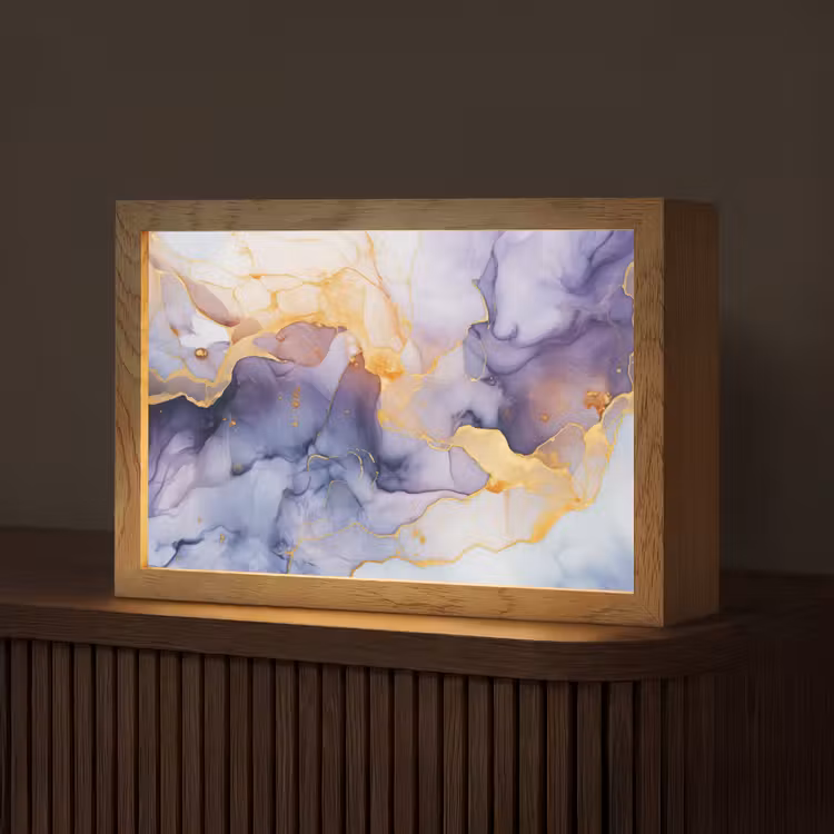 Marmer - Paars - Lila - Goud - Abstract Light Box met kabel (Tafellamp) klein -z3d_website
