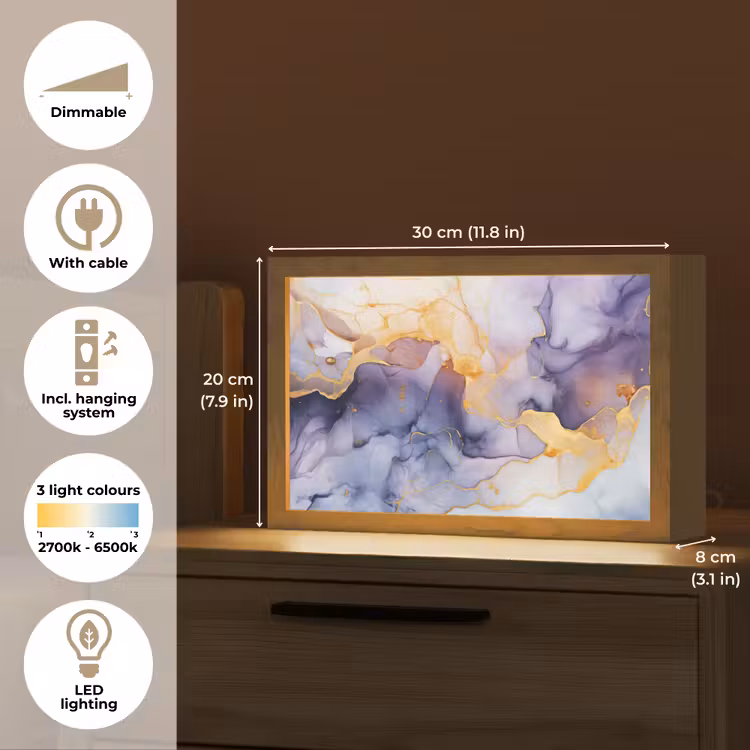 Marmer - Paars - Lila - Goud - Abstract Light Box met kabel (Tafellamp) klein -USP_EN