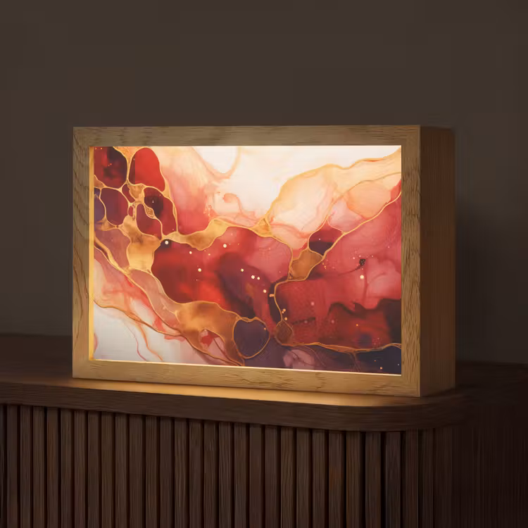 Marmer - Rood - Goud - Modern - Abstract Light Box met kabel (Tafellamp) klein -z3d_website