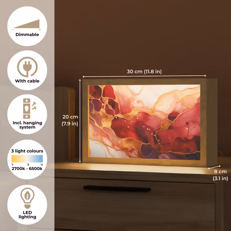 Marmer - Rood - Goud - Modern - Abstract Light Box met kabel (Tafellamp) klein -USP_EN