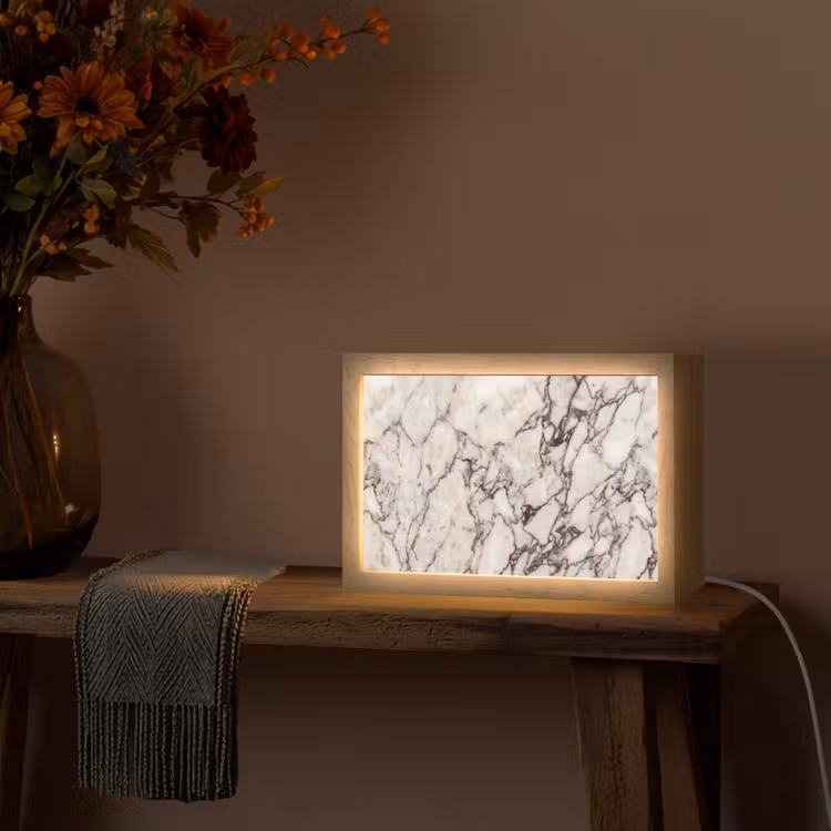Marmer - Textuur - Abstract - Wit - Bruin Light Box met kabel (Tafellamp) klein -sfeer4