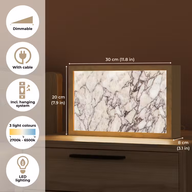 Marmer - Textuur - Abstract - Wit - Bruin Light Box met kabel (Tafellamp) klein -USP_EN