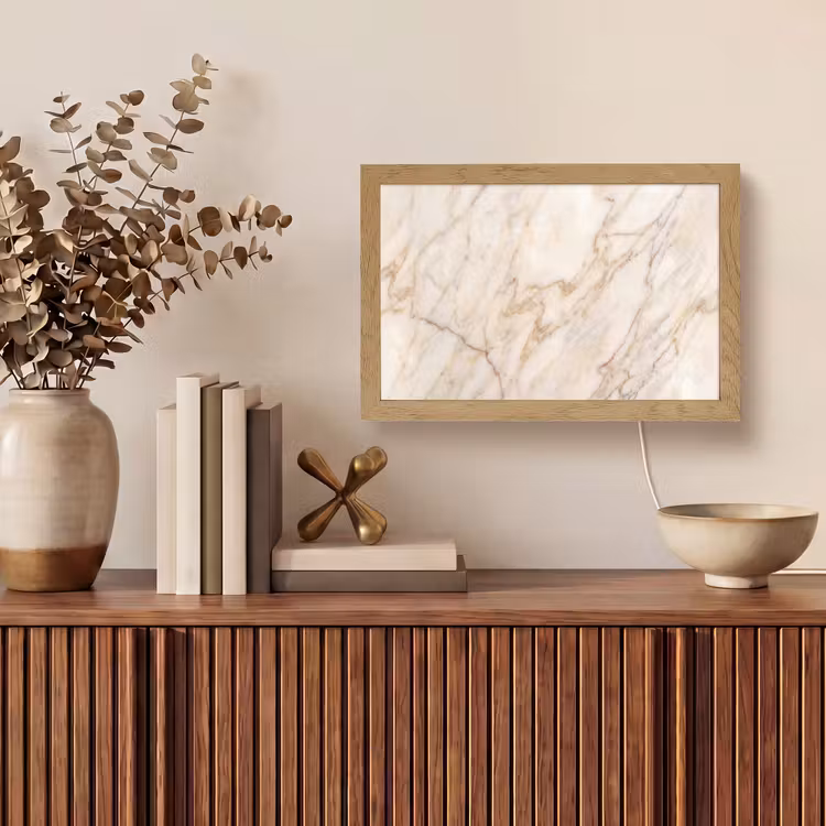 Marmer - Ader - Abstract - Wit - Goud Light Box met kabel (Tafellamp) klein -sfeer2