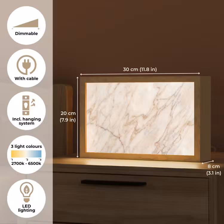 Marmer - Ader - Abstract - Wit - Goud Light Box met kabel (Tafellamp) klein -USP_EN